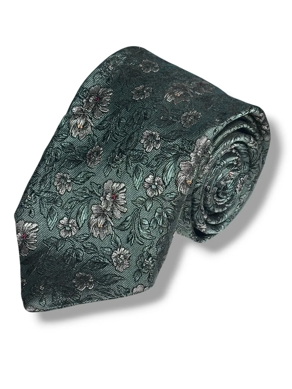 GIVENCHY Green Floral Woven Silk Tie VINTAGE
